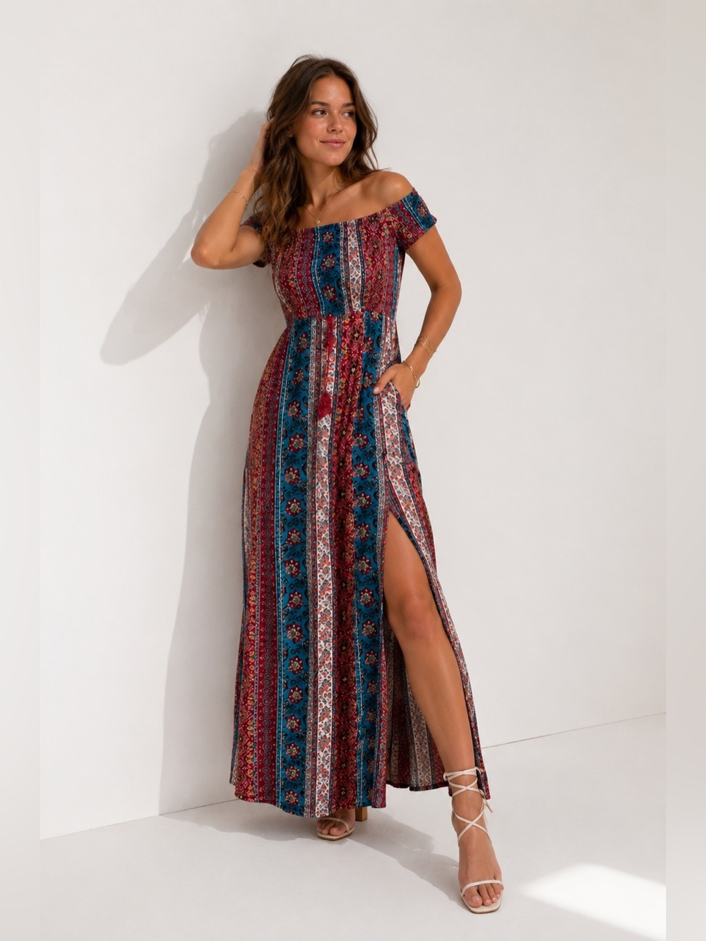 Band of Gypsies Maxi Dress With Side Slit & Pockets - Size XS